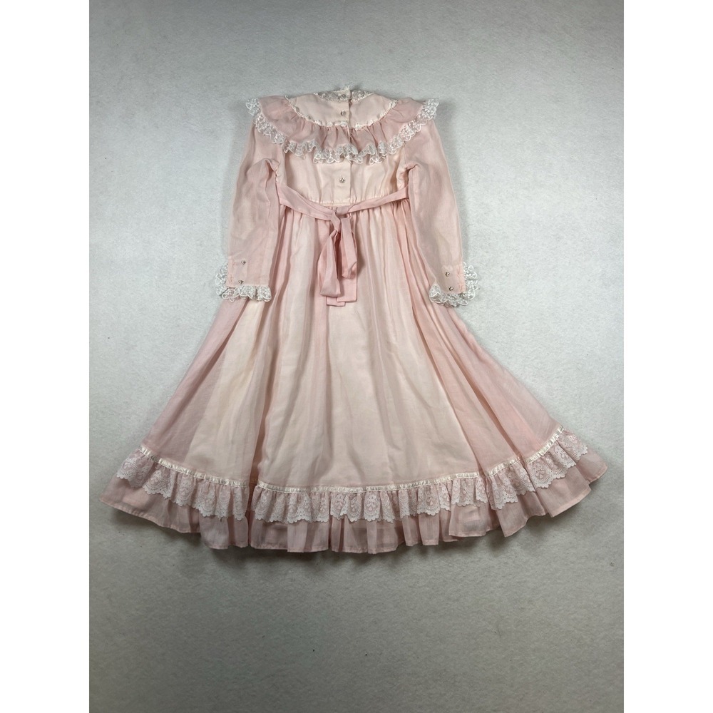 VTG 70's/ 80's Jeunes Filles GUNNE SAX Pink Lace Trim Dress Girls Size 5 - Picture 2 of 16
